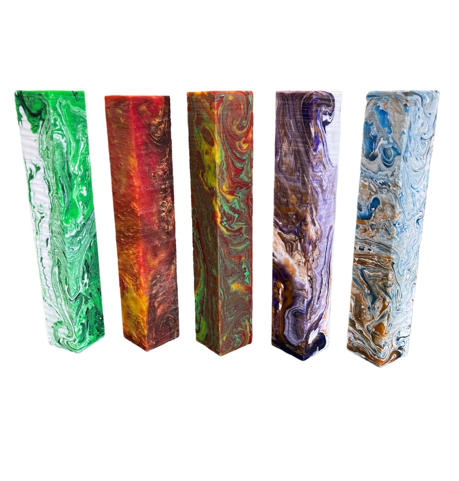 Pen blanks with a variety of color mixes